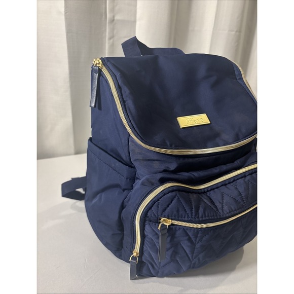 LITTLE ME Navy/Gold Tote Diaper Bag Backpack 6 Pocket - Picture 3 of 10